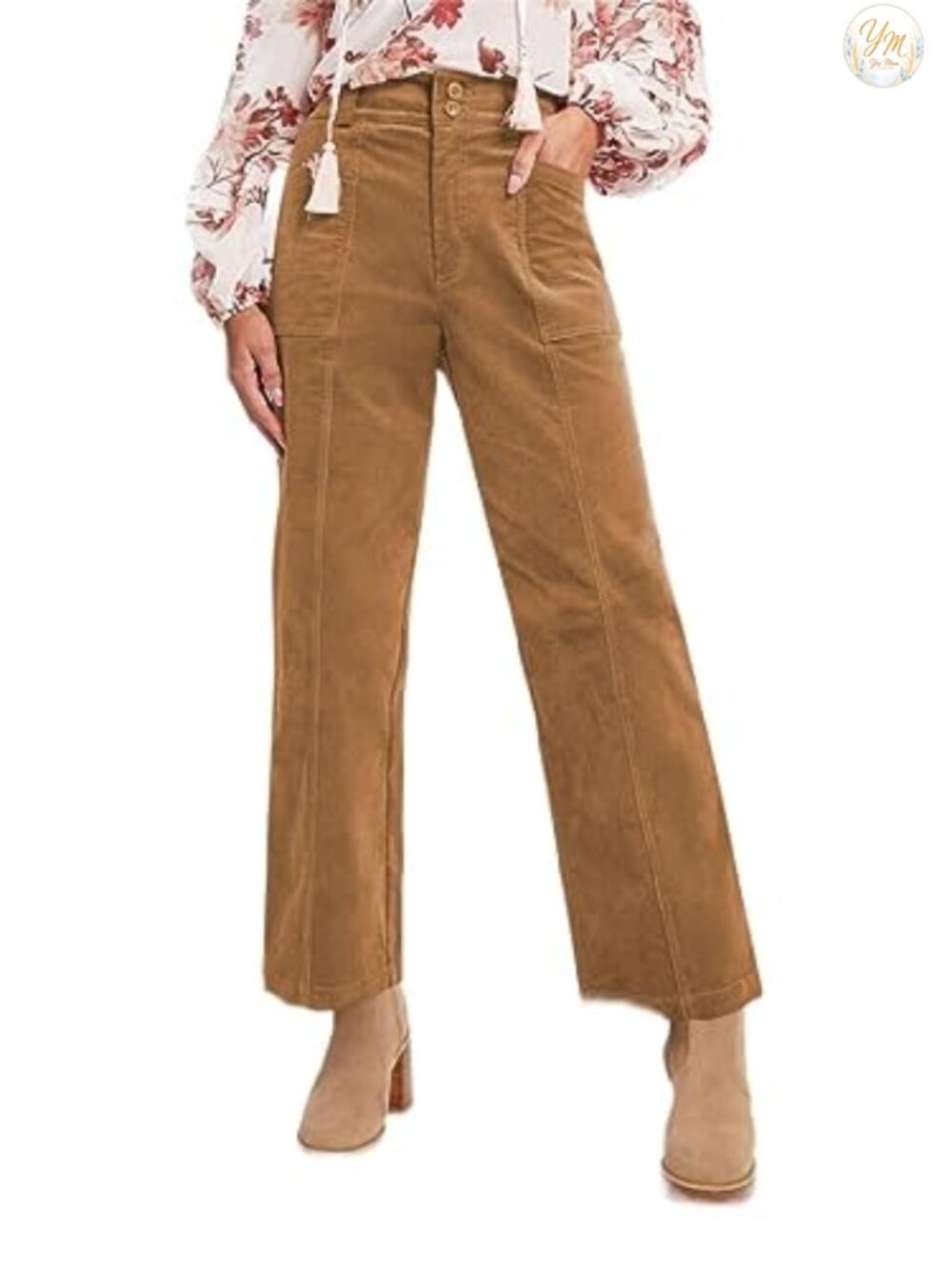 Corduroy Pants Straight Leg Elastic Waist w Pockets Fall Casual